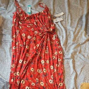 Floral Red Dress with Spaghetti Straps